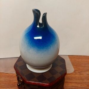Vintage Small Blue-to-White Glazed Ceramic Balloon-shaped Art Pottery (Signed)
